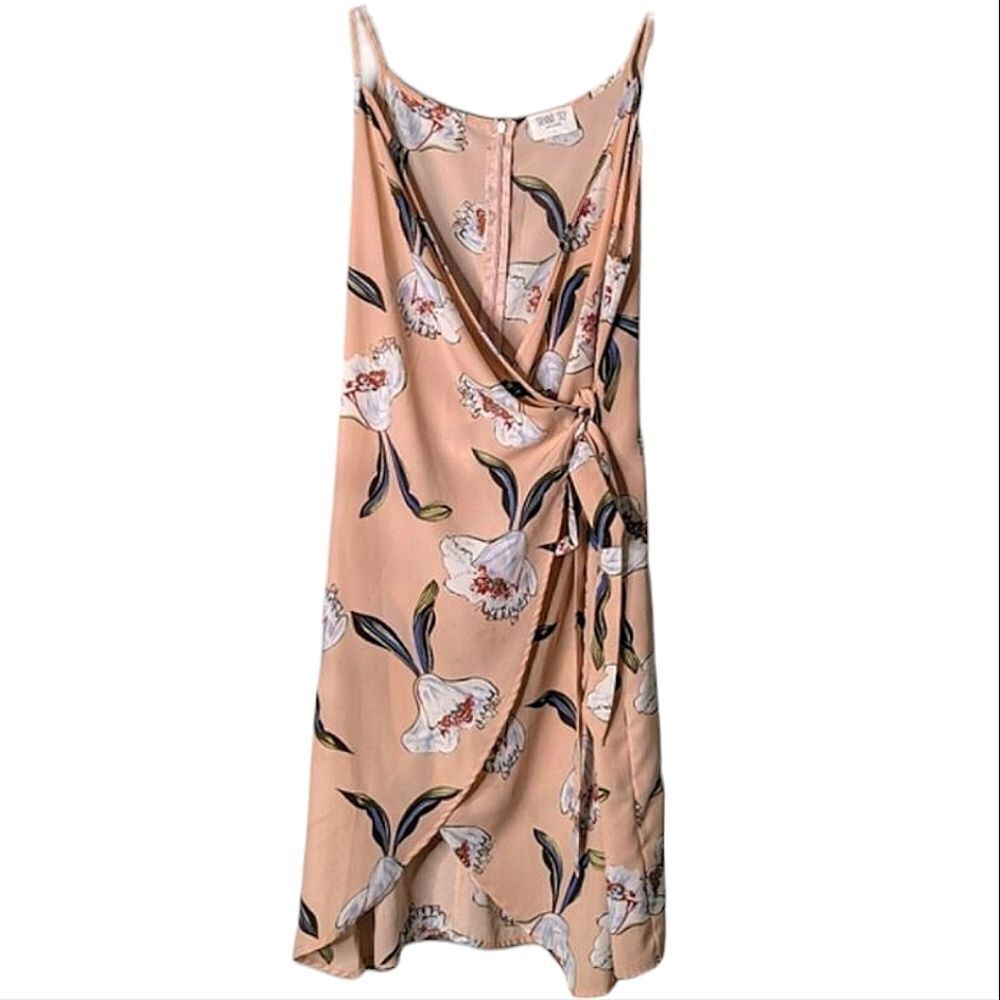 Sienna Sky Peach Rose Floral SpaghettiâStrap Wrap Dress Zip Back size L